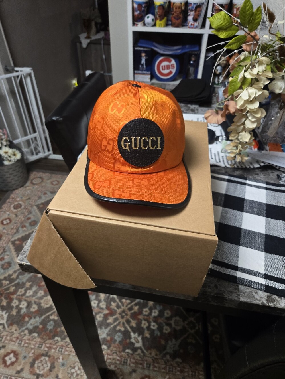 Gucci Bright Orange GG Logo Baseball Cap with Black Patch